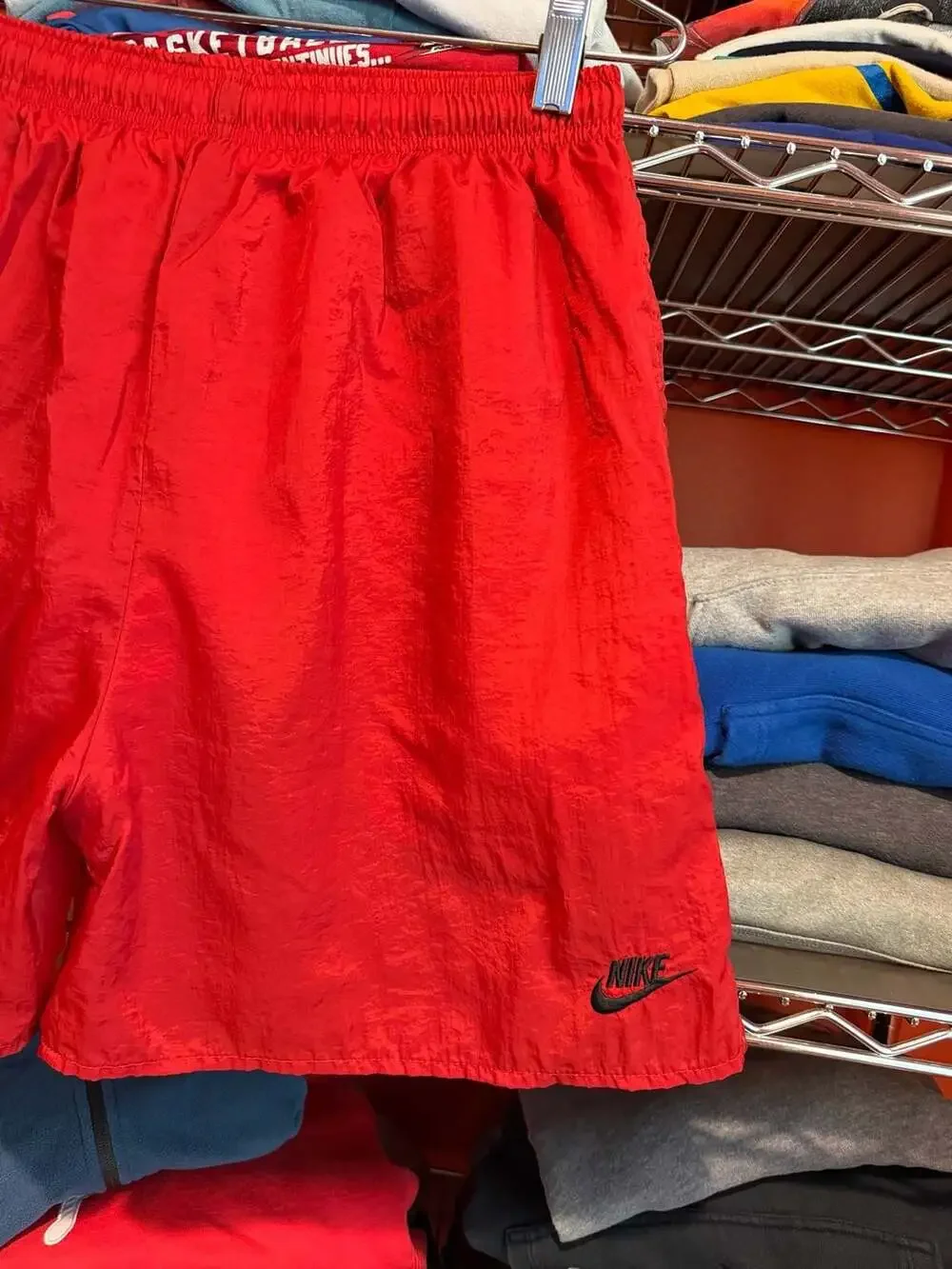 Vintage 90s Nike Red Nylon Windbreaker Shorts with Big Swoosh Mens Medium
